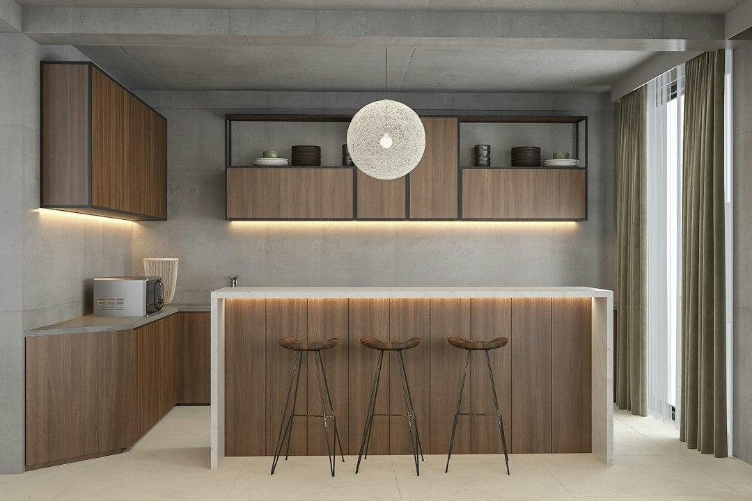 تصميم مطابخ ثلاثي الأبعاد بالرياض لتوضيح توزيع الخزائن والأجهزة